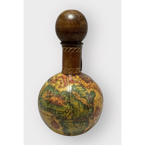 Vtg 1960 Fausto Confuri Italian Leather Wrapped Old World Map Decanter & Stopper - Picture 2 of 8